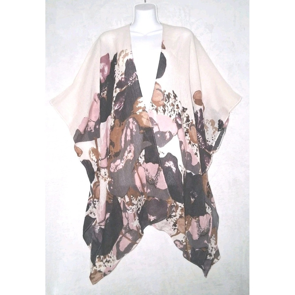 Cejon Open Kimono Poncho One Size Floral Coverup Swim Summer Cruise Vacation